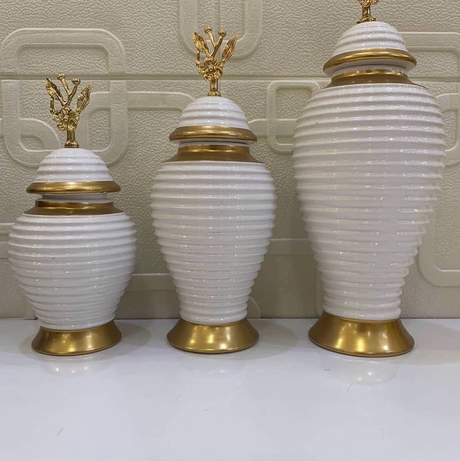 Stylish Decorative Vase Set of 3 with Lids