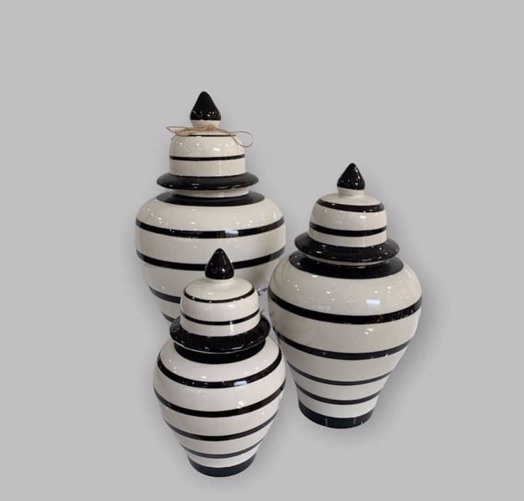 Decorative Marble Jar Set of 3 with Lids