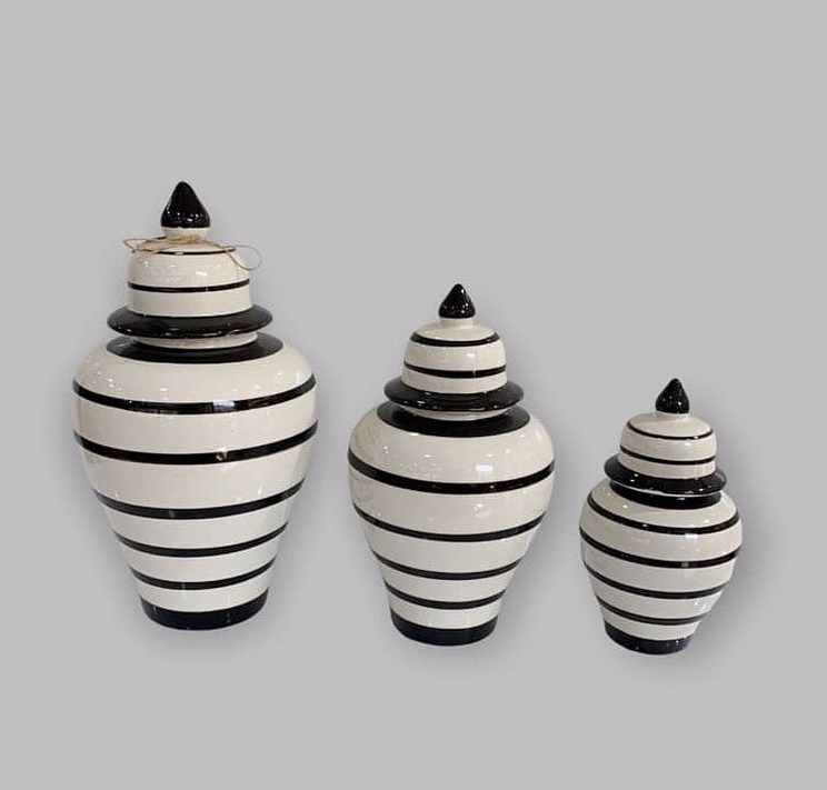 Decorative Marble Jar Set of 3 with Lids