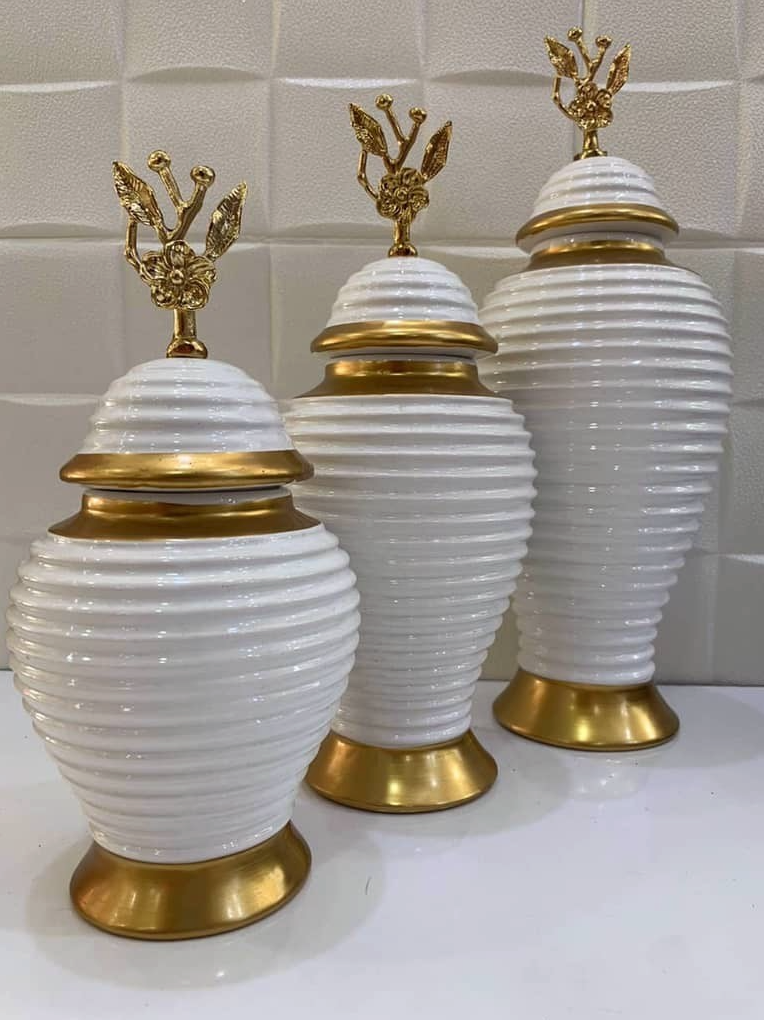 Stylish Decorative Vase Set of 3 with Lids